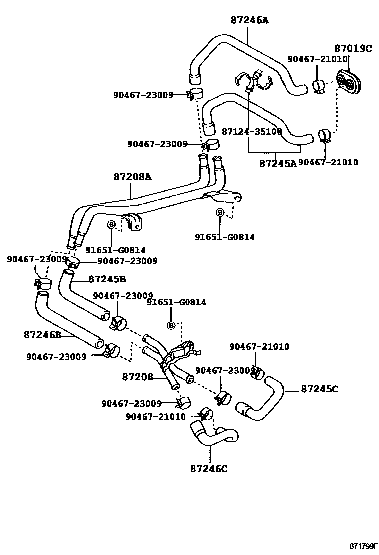 Toyota HILUX 暖风和空调系统 - 水管 EPC diagram — 871799F