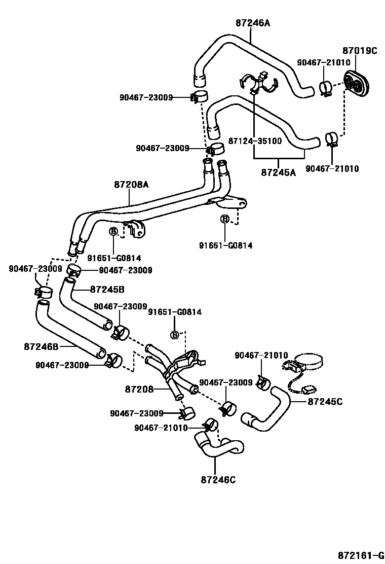 Toyota HILUX 暖风和空调系统 - 水管 EPC diagram — 872161G