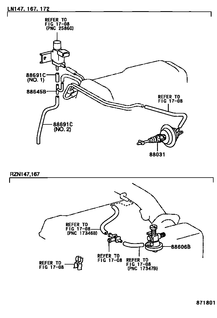 Toyota HILUX 暖风和空调系统 - 真空管 EPC diagram — 871801