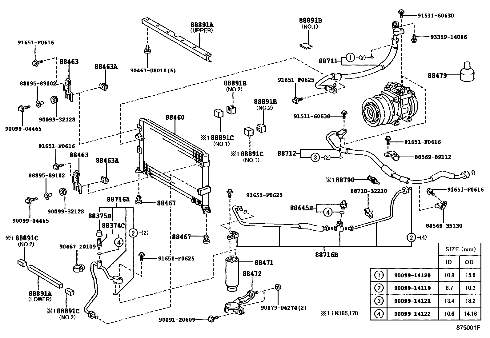 Toyota HILUX Heating & Air Conditioning - Cooler Piping EPC diagram — 875001F