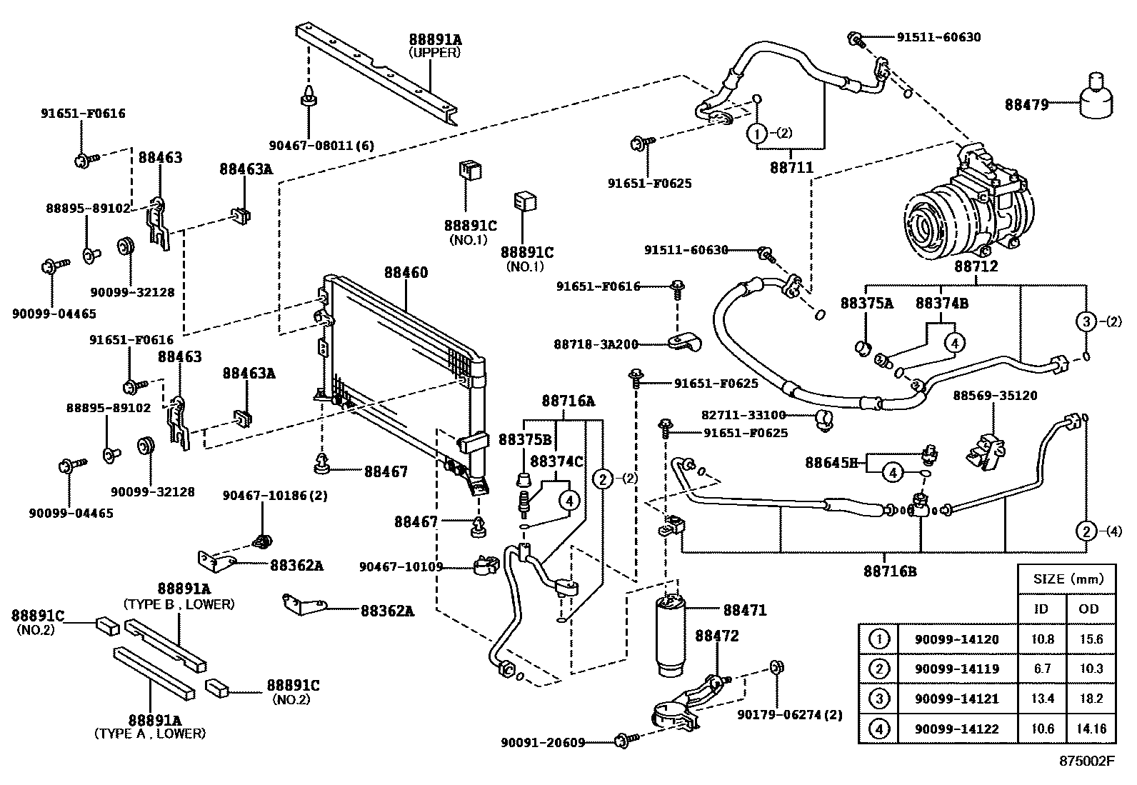 Toyota HILUX Heating & Air Conditioning - Cooler Piping EPC diagram — 875002F