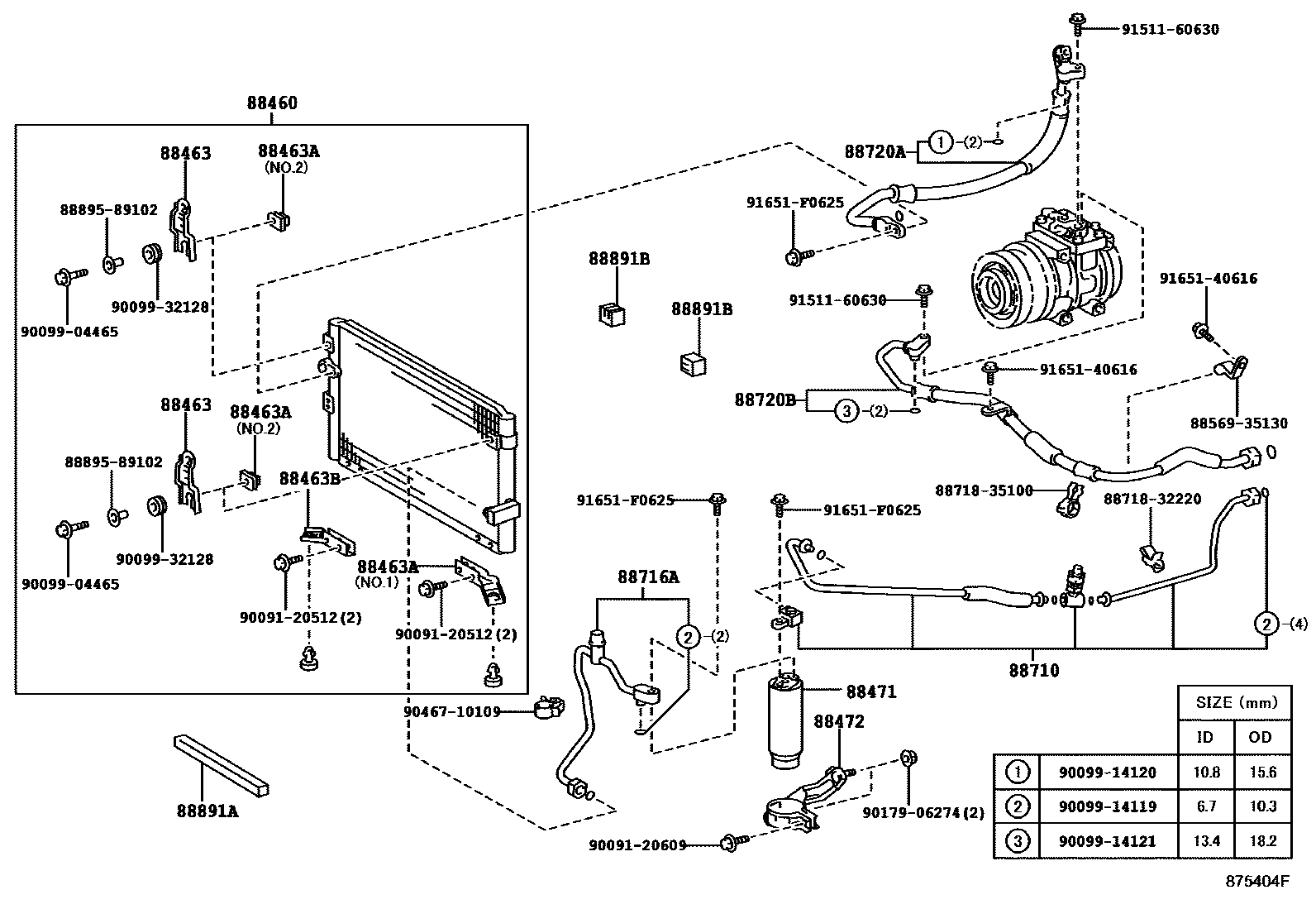 Toyota HILUX Heating & Air Conditioning - Cooler Piping EPC diagram — 875404F