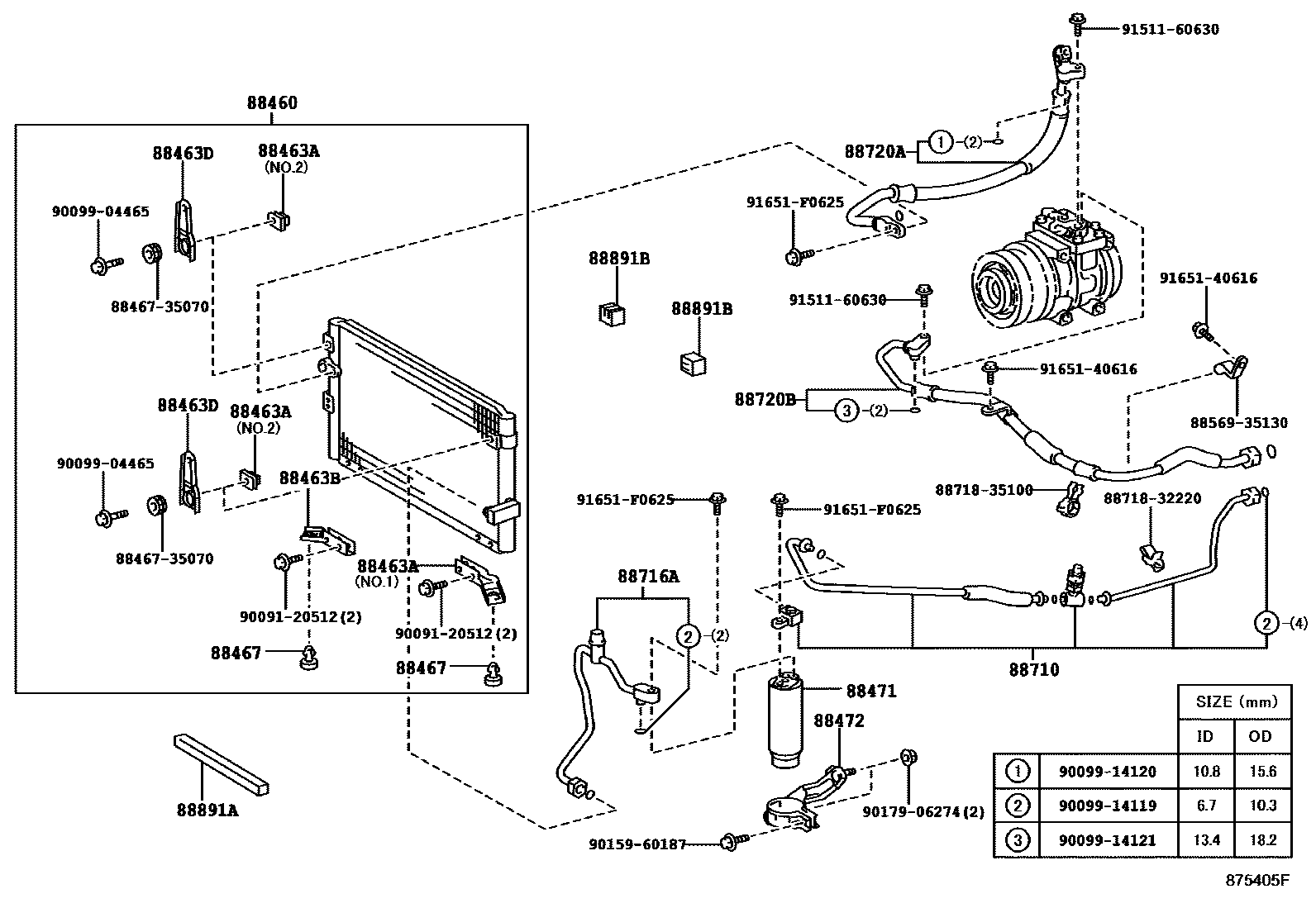 Toyota HILUX Heating & Air Conditioning - Cooler Piping EPC diagram — 875405F