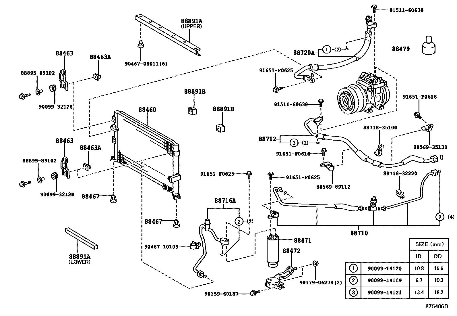 Toyota HILUX Heating & Air Conditioning - Cooler Piping EPC diagram — 875406D