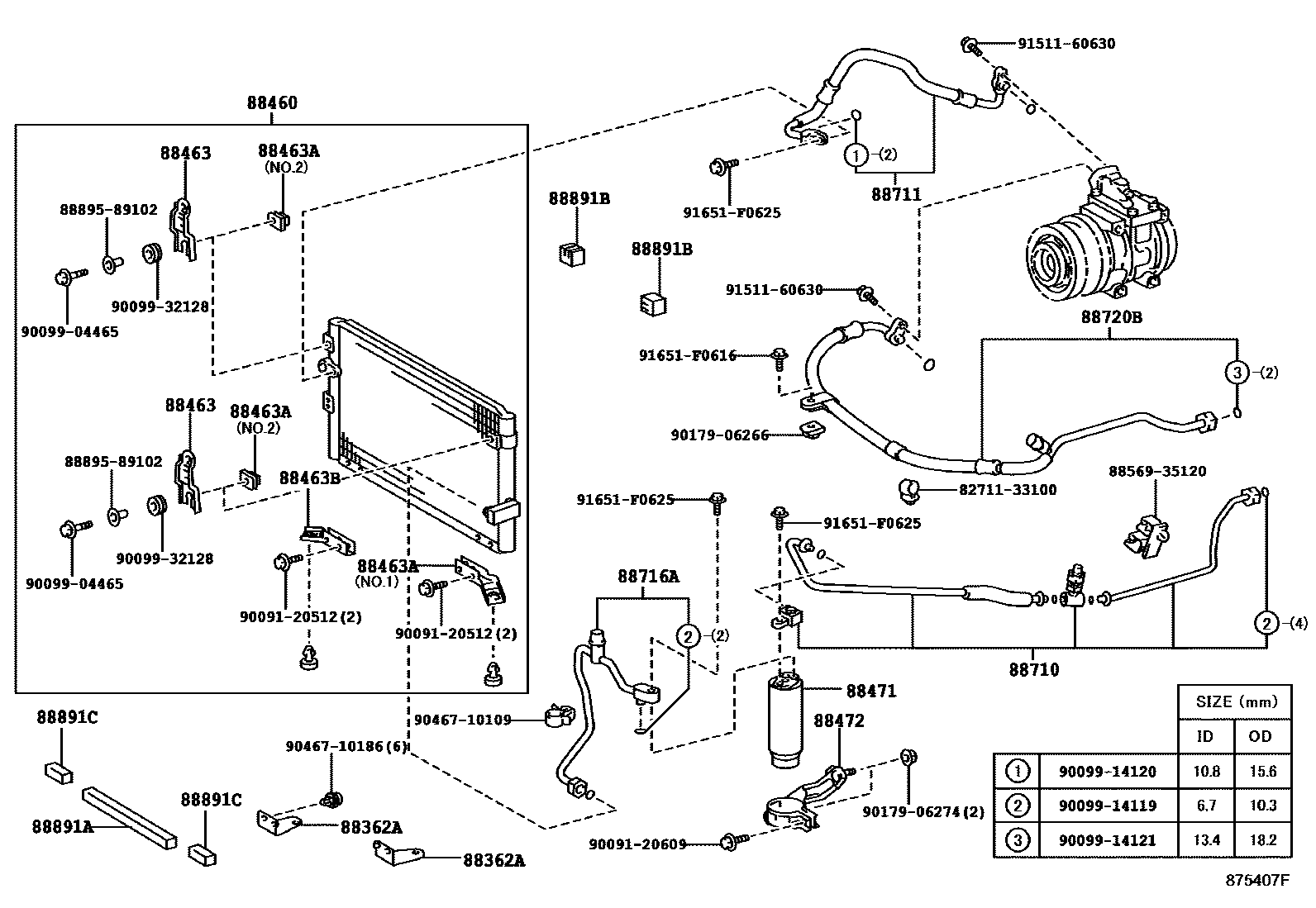 Toyota HILUX Heating & Air Conditioning - Cooler Piping EPC diagram — 875407F