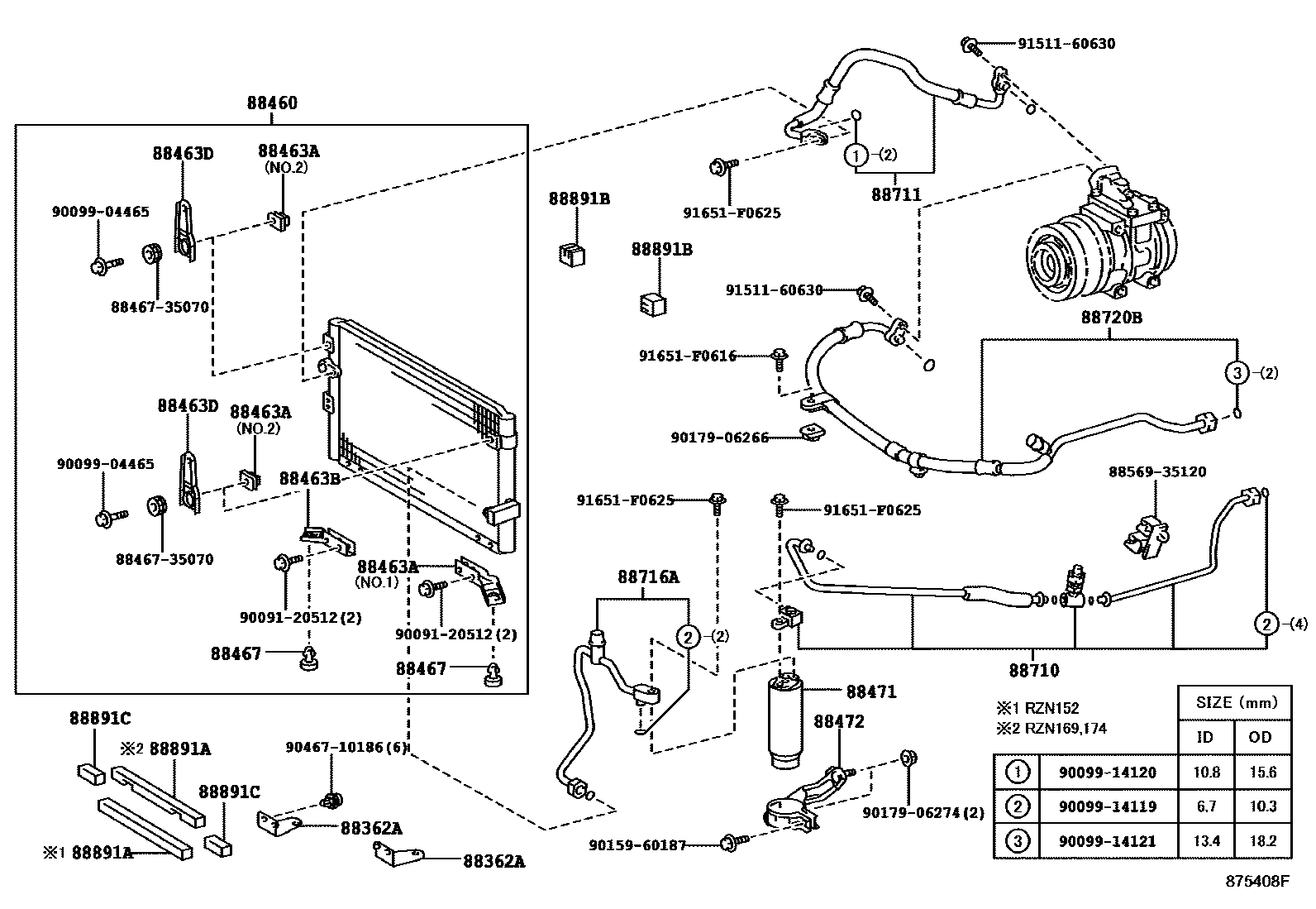 Toyota HILUX Heating & Air Conditioning - Cooler Piping EPC diagram — 875408F