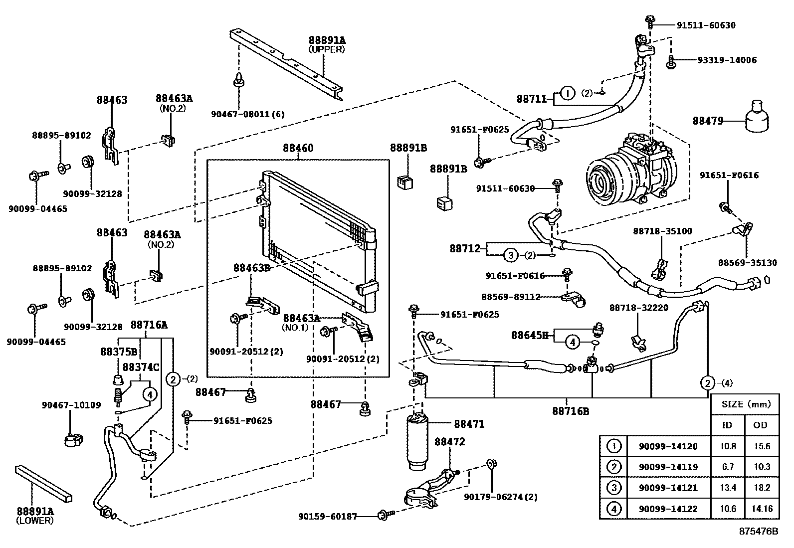 Toyota HILUX Heating & Air Conditioning - Cooler Piping EPC diagram — 875476B