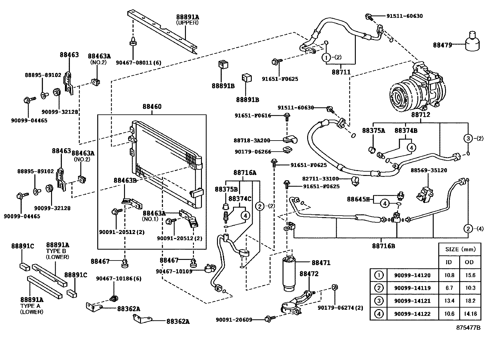 Toyota HILUX Heating & Air Conditioning - Cooler Piping EPC diagram — 875477B