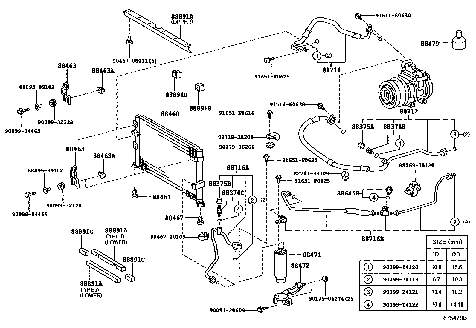 Toyota HILUX Heating & Air Conditioning - Cooler Piping EPC diagram — 875478B
