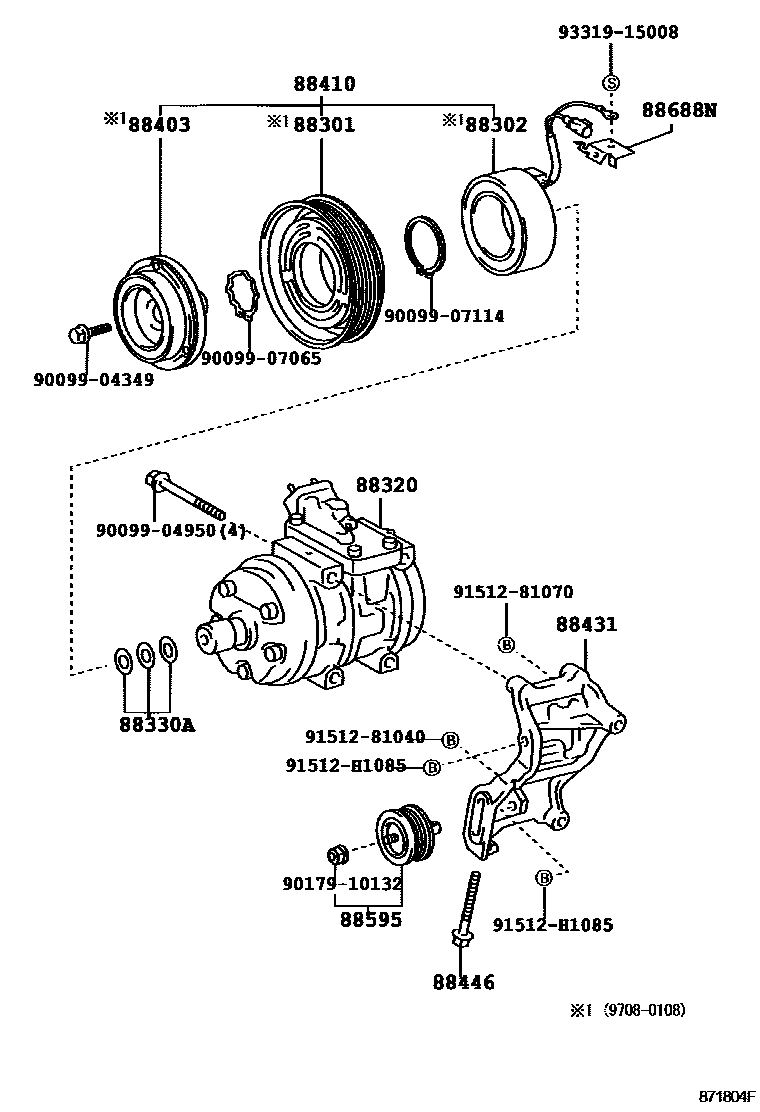 Toyota HILUX Heating & Air Conditioning - Compressor EPC diagram — 871804F