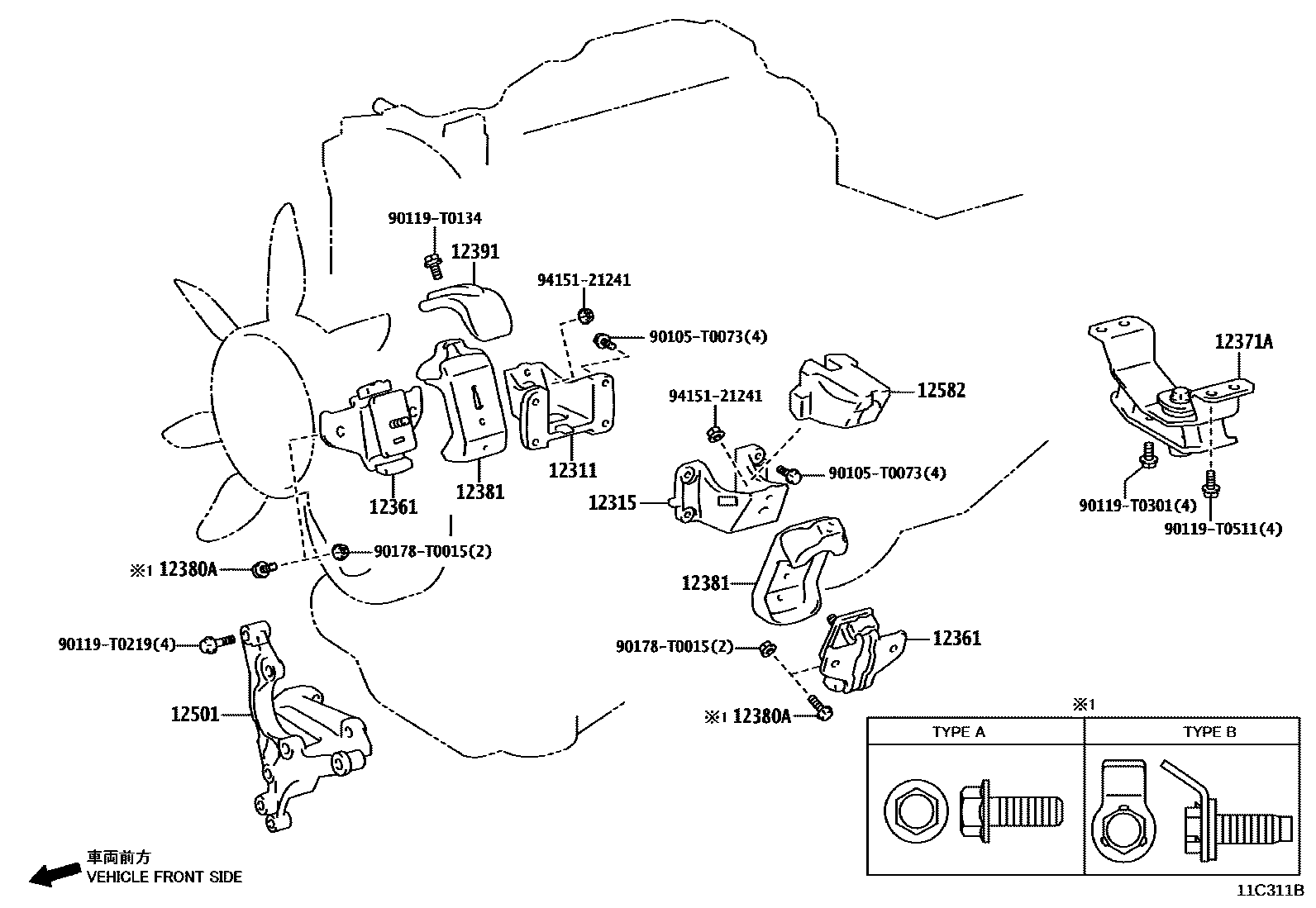 Toyota HILUX Engine Mounting EPC diagram — 11C311B