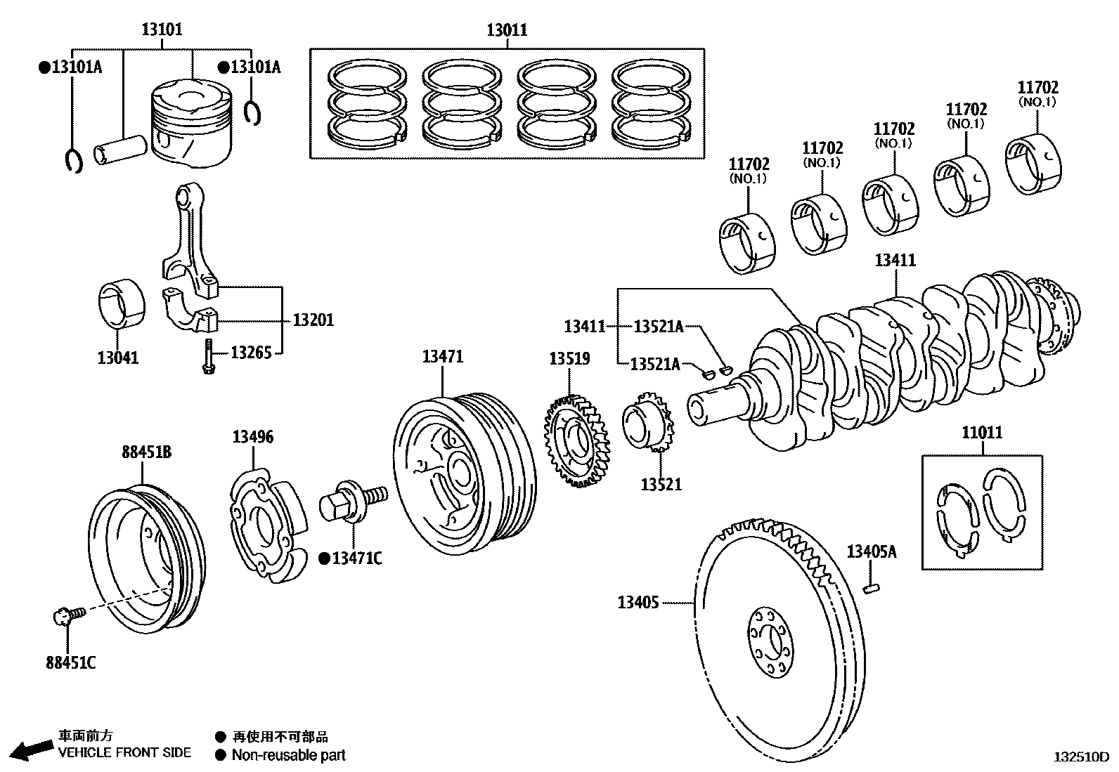 Toyota HILUX Crankshaft & Piston EPC diagram — 132510D