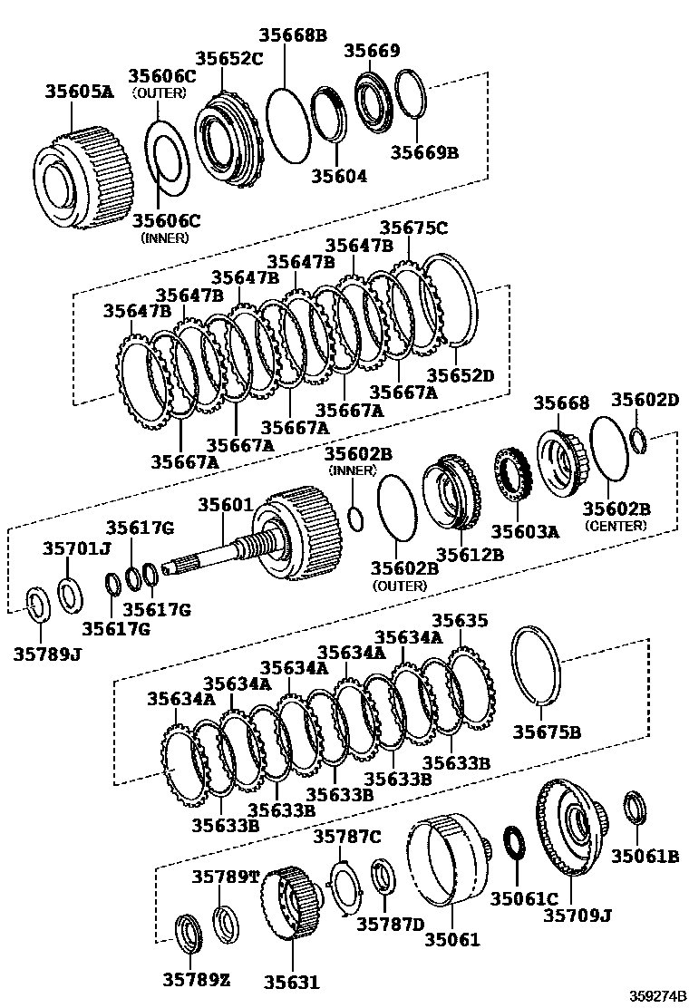 Toyota HILUX 制动带和多片式离合器(ATM) EPC diagram — 359274B