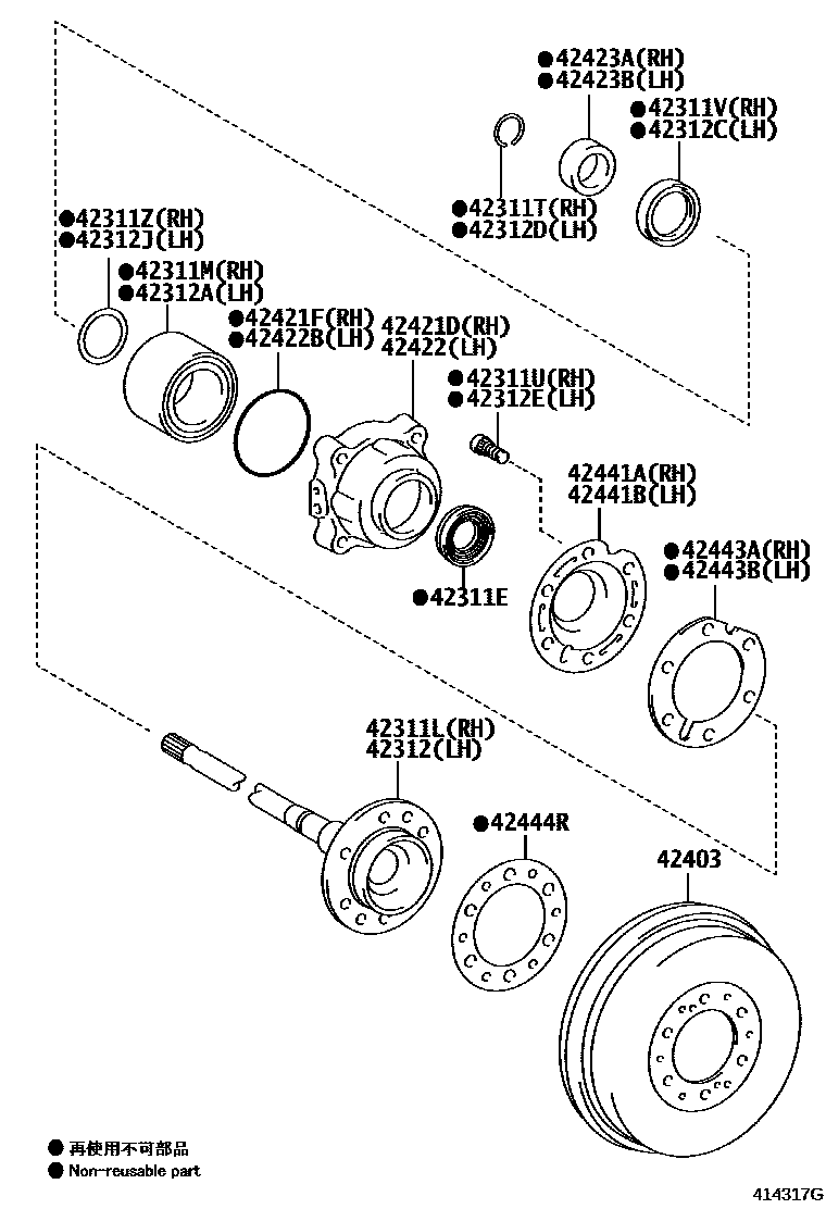Toyota HILUX 后桥半轴和后桥轮毂 EPC diagram — 414317G
