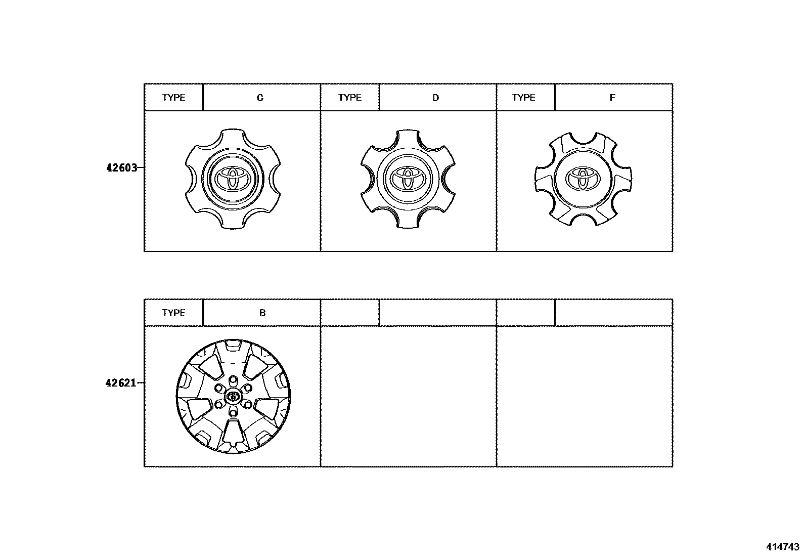 Toyota HILUX 车轮和车轮盖 EPC diagram — 414743