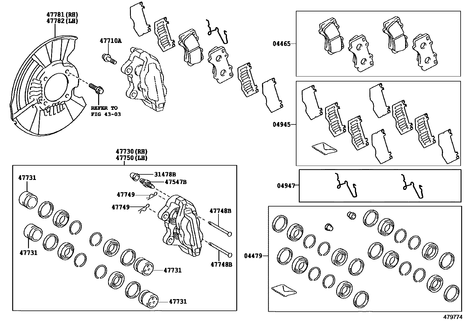 Toyota HILUX 前盘式制动器卡钳和防尘罩 EPC diagram — 479774