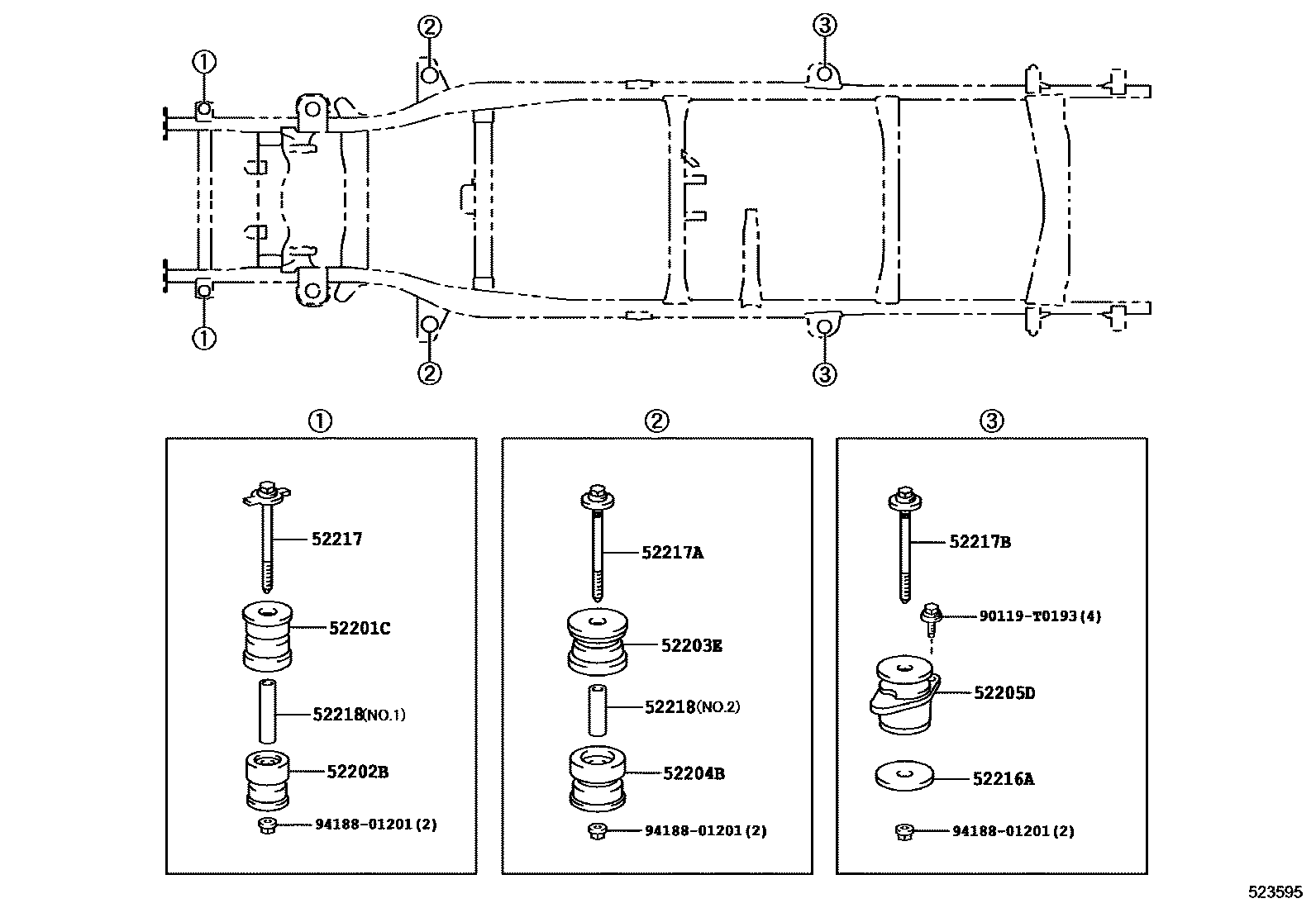 Toyota HILUX 驾驶室悬置和车身悬置 EPC diagram — 523595