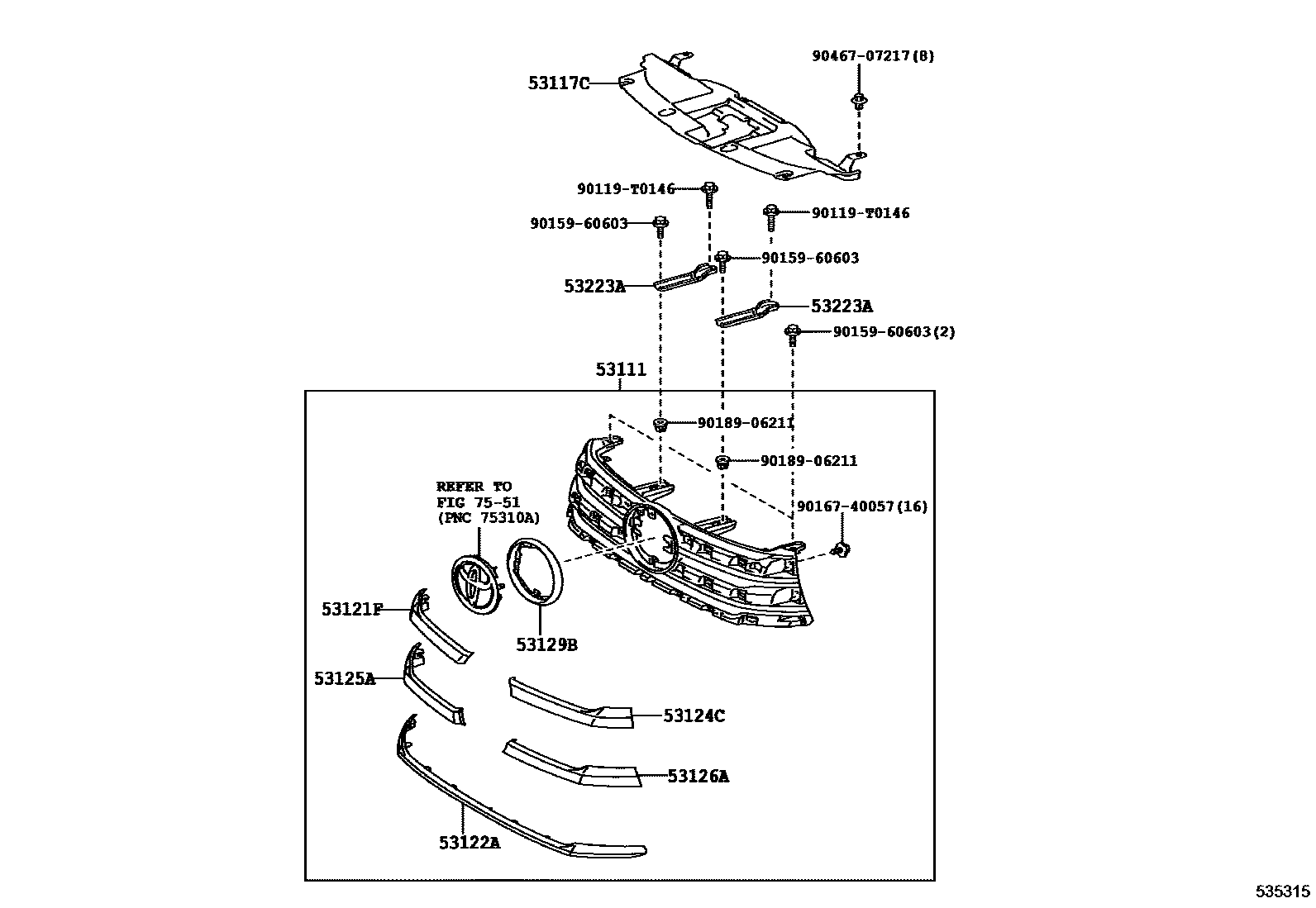 Toyota HILUX radiator grille EPC diagram — 535315