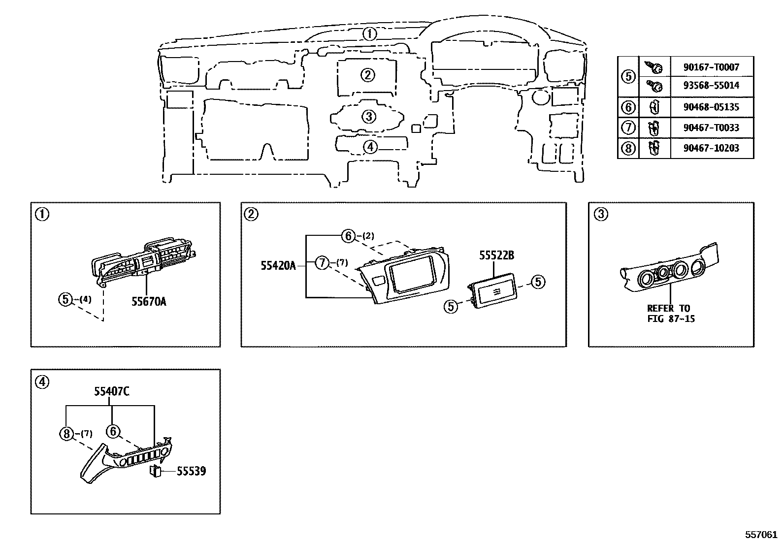 Toyota HILUX 仪表板和手套箱 EPC diagram — 557061