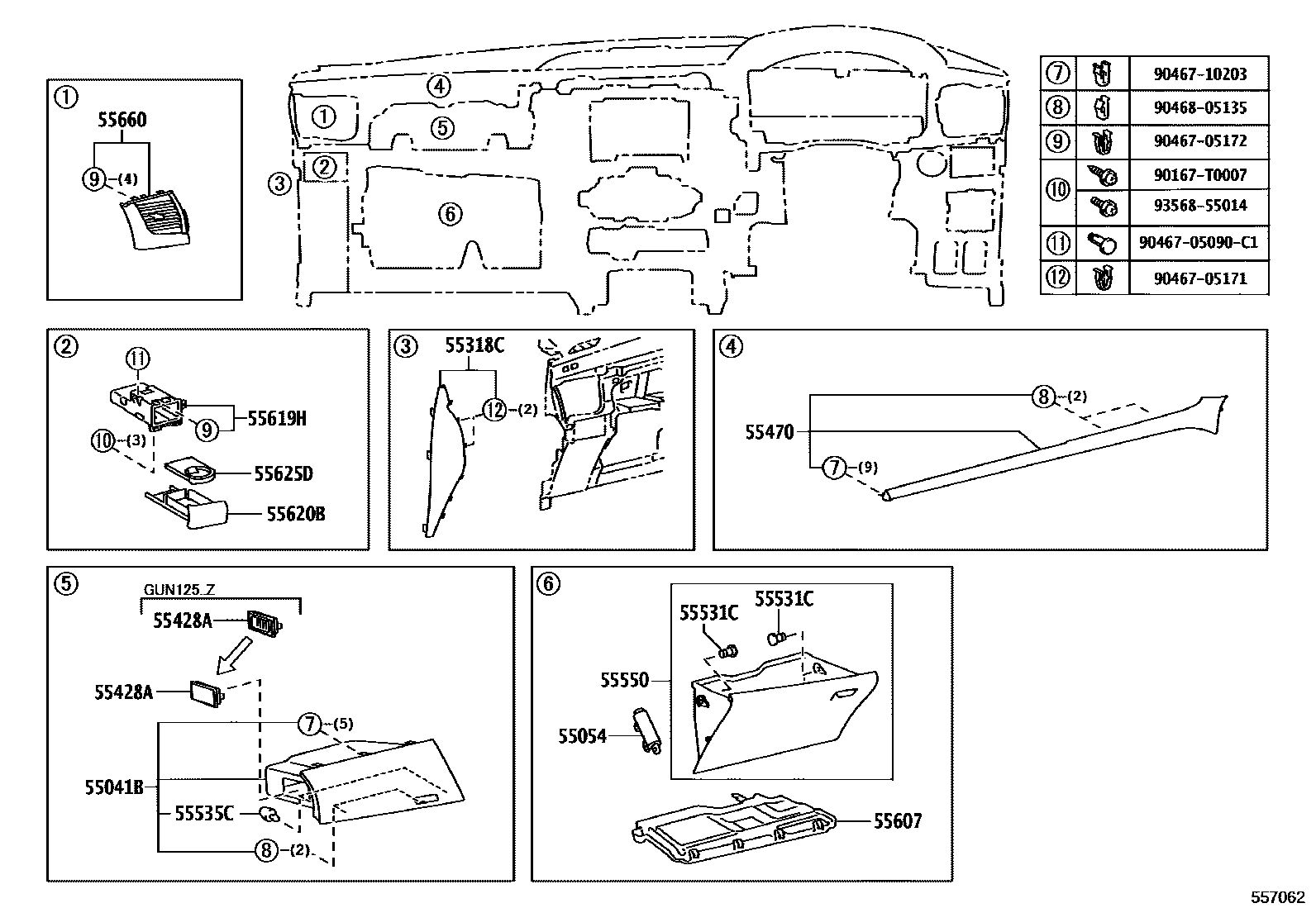 Toyota HILUX 仪表板和手套箱 EPC diagram — 557062