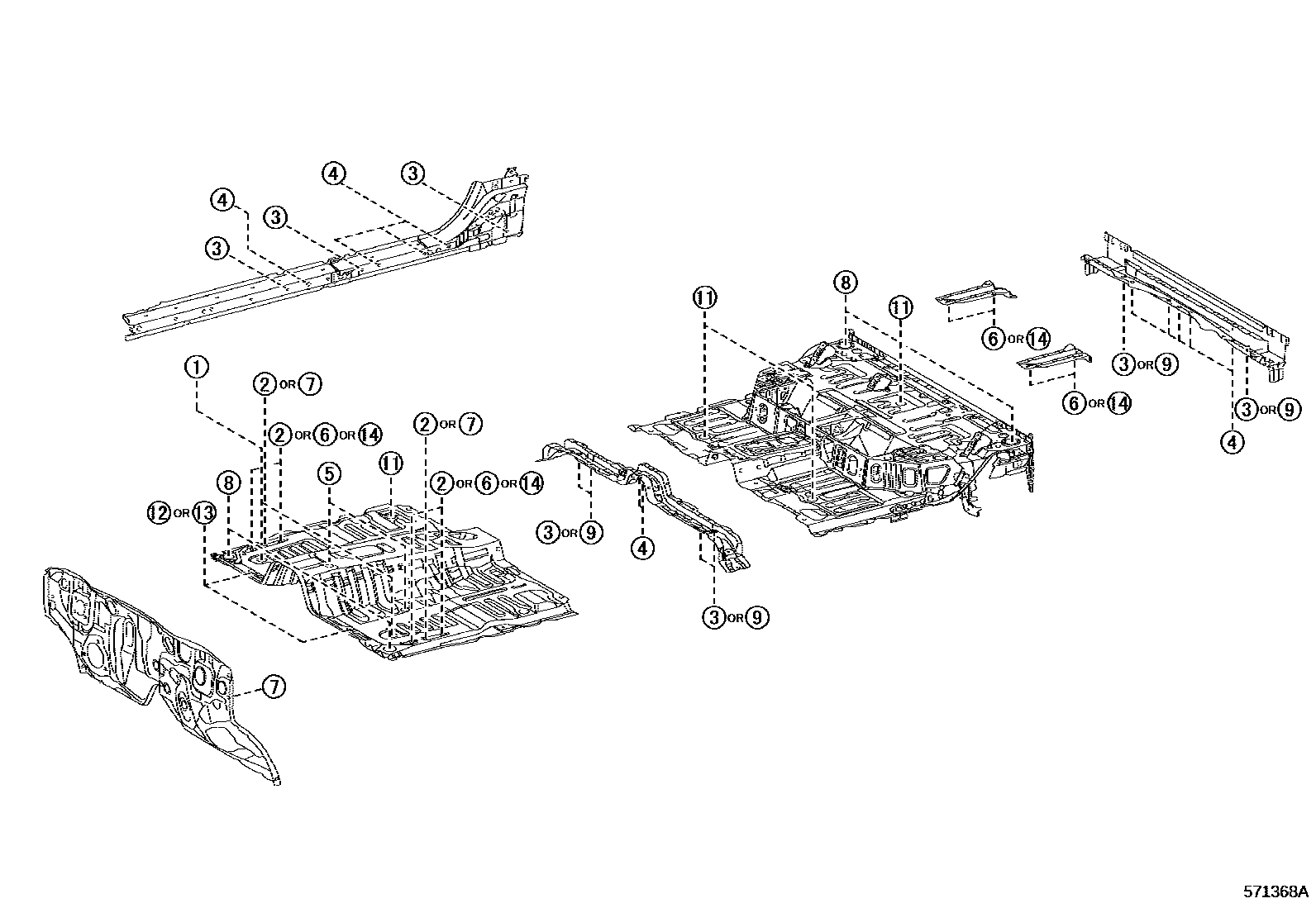 Toyota HILUX hole plug EPC diagram — 571368A