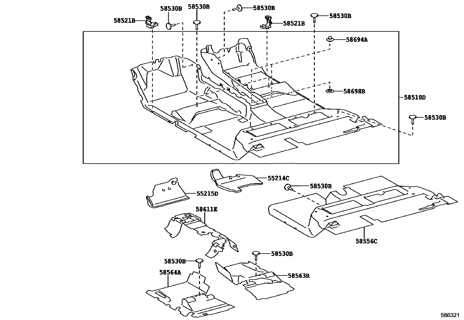 Toyota HILUX 地板垫和消声垫 EPC diagram — 586321