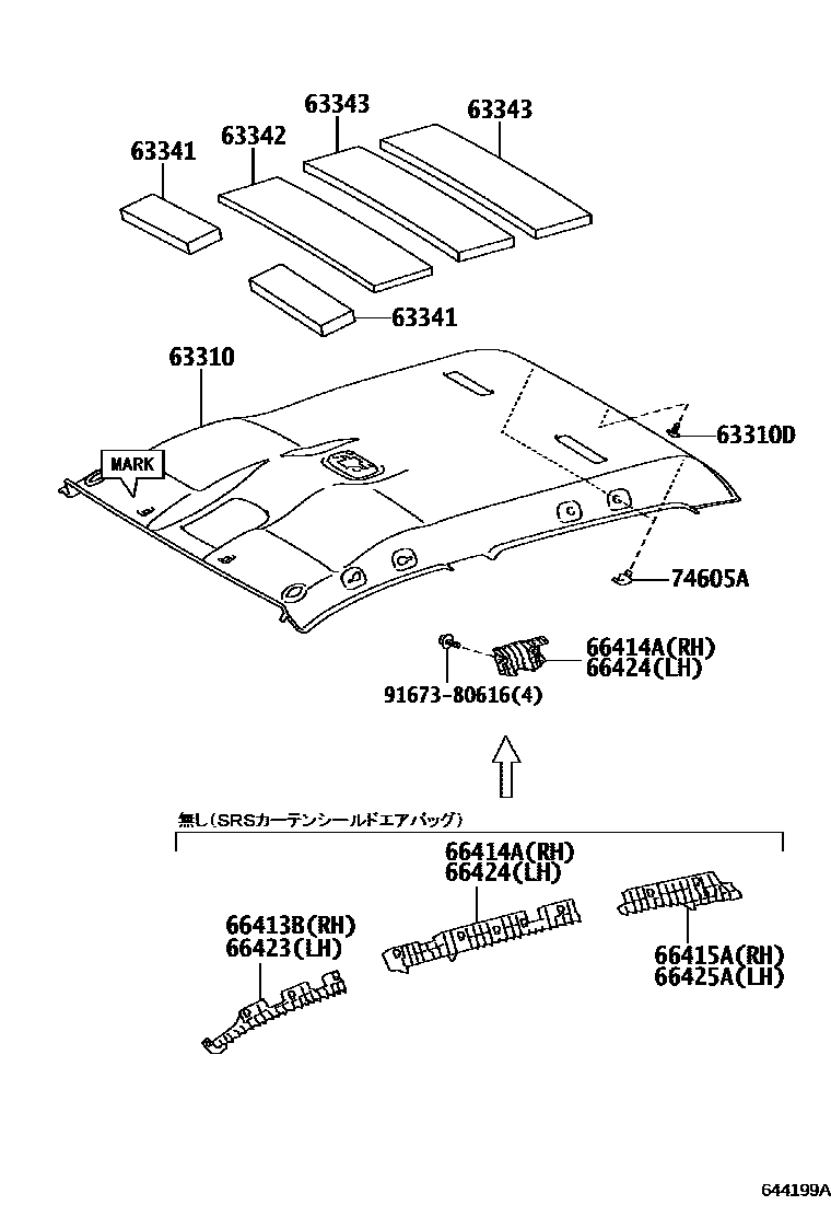 Toyota HILUX 车顶内衬和消声垫 EPC diagram — 644199A