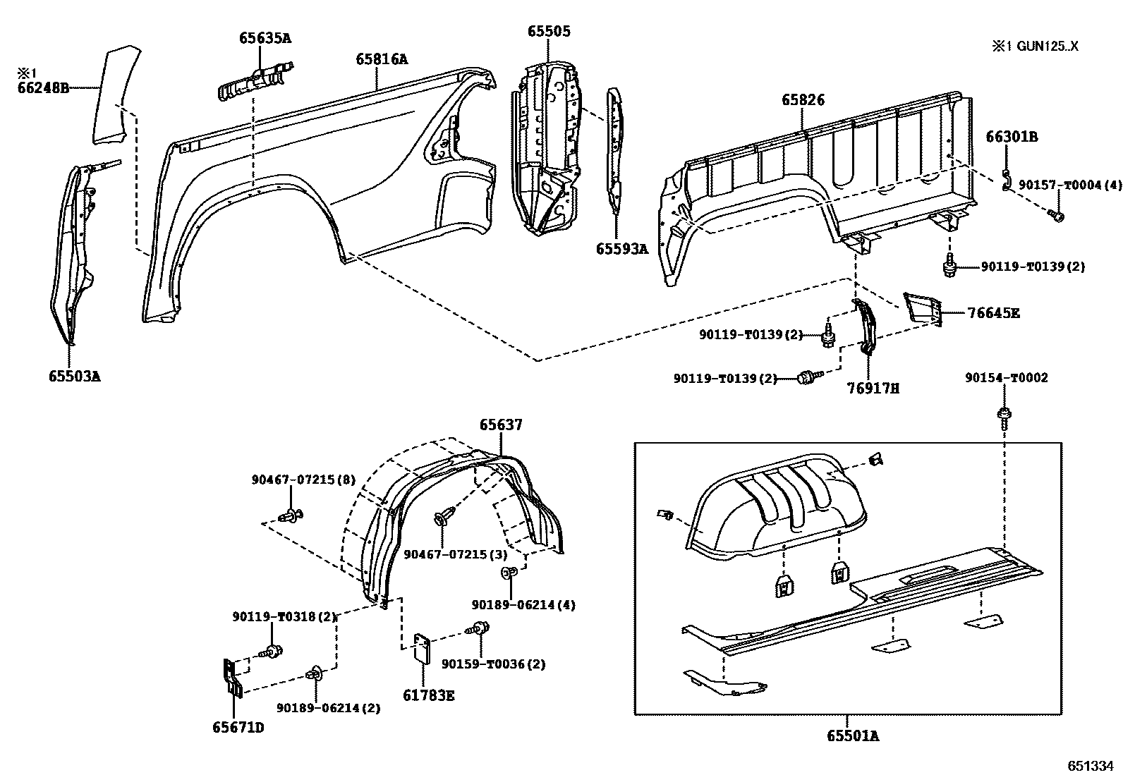 Toyota HILUX 后车身侧面板 EPC diagram — 651334