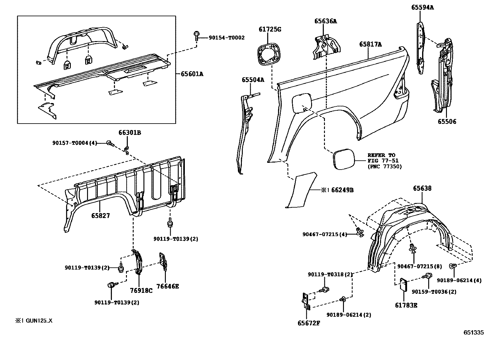Toyota HILUX 后车身侧面板 EPC diagram — 651335