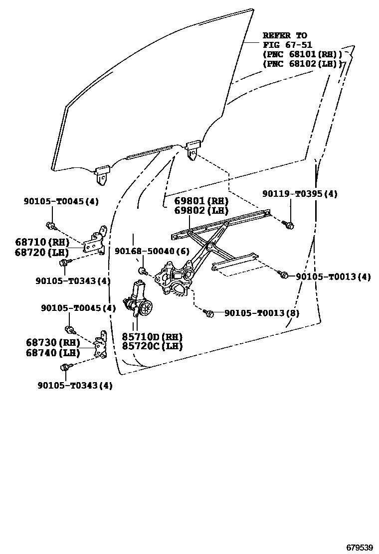 Toyota HILUX 前门车窗升降器和合页 EPC diagram — 679539