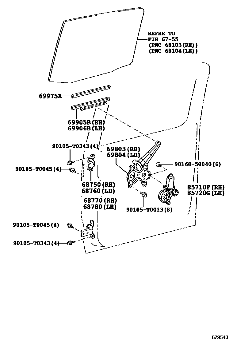 Toyota HILUX 后门车窗升降器和合页 EPC diagram — 679540