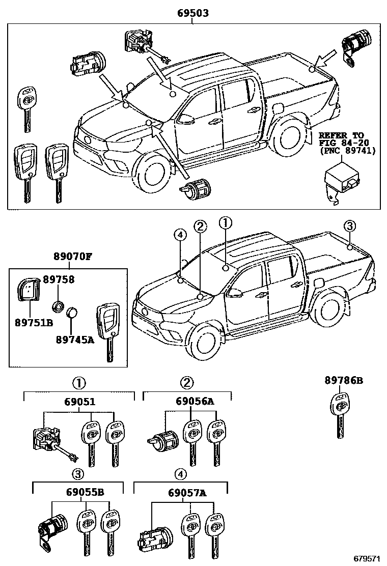 Toyota HILUX 锁芯组件 EPC diagram — 679571