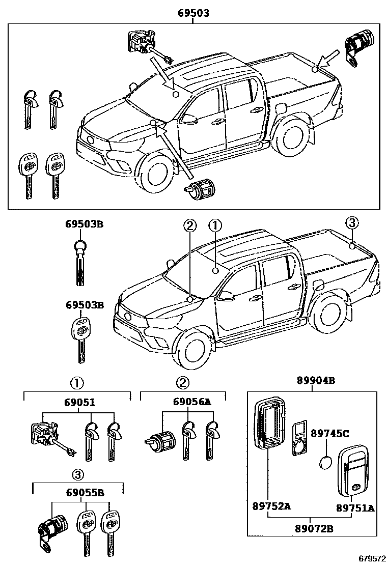 Toyota HILUX 锁芯组件 EPC diagram — 679572