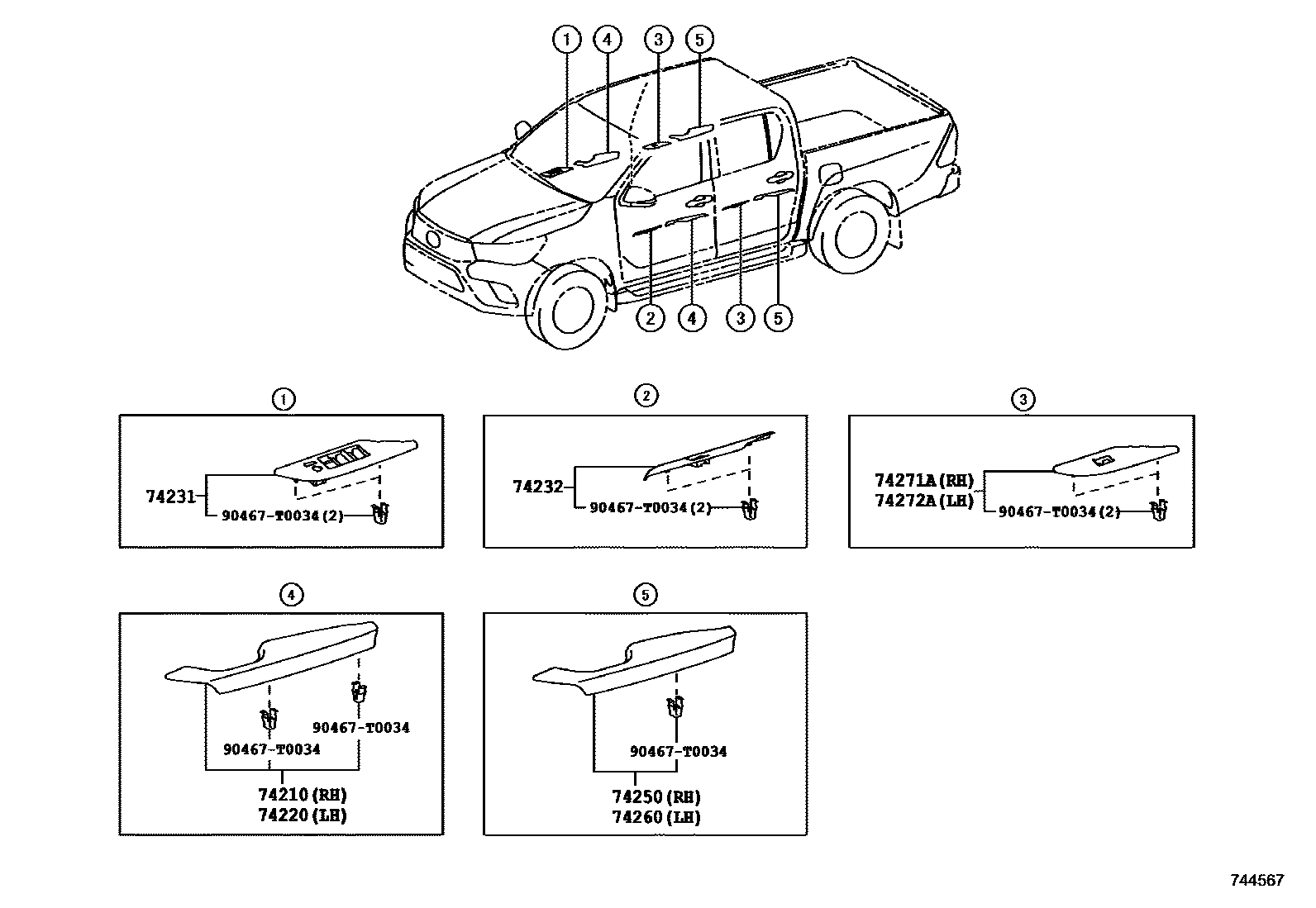 Toyota HILUX 扶手和遮阳板 EPC diagram — 744567