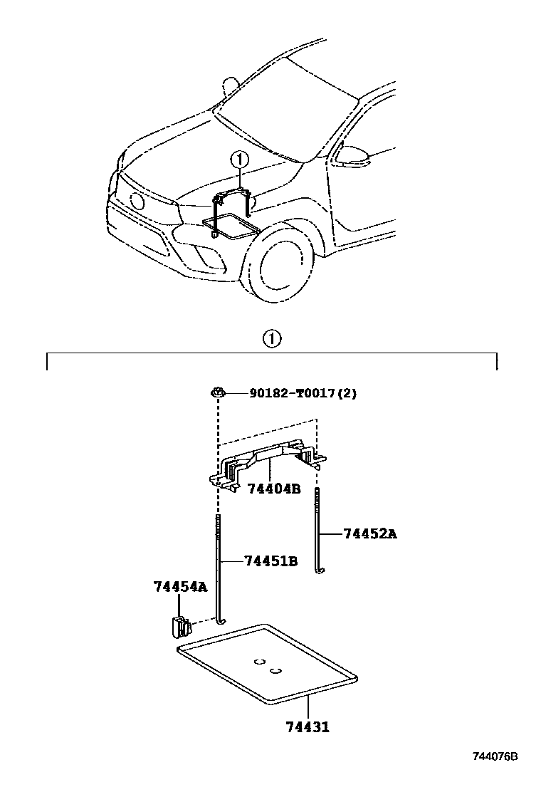Toyota HILUX battery holder EPC diagram — 744076B