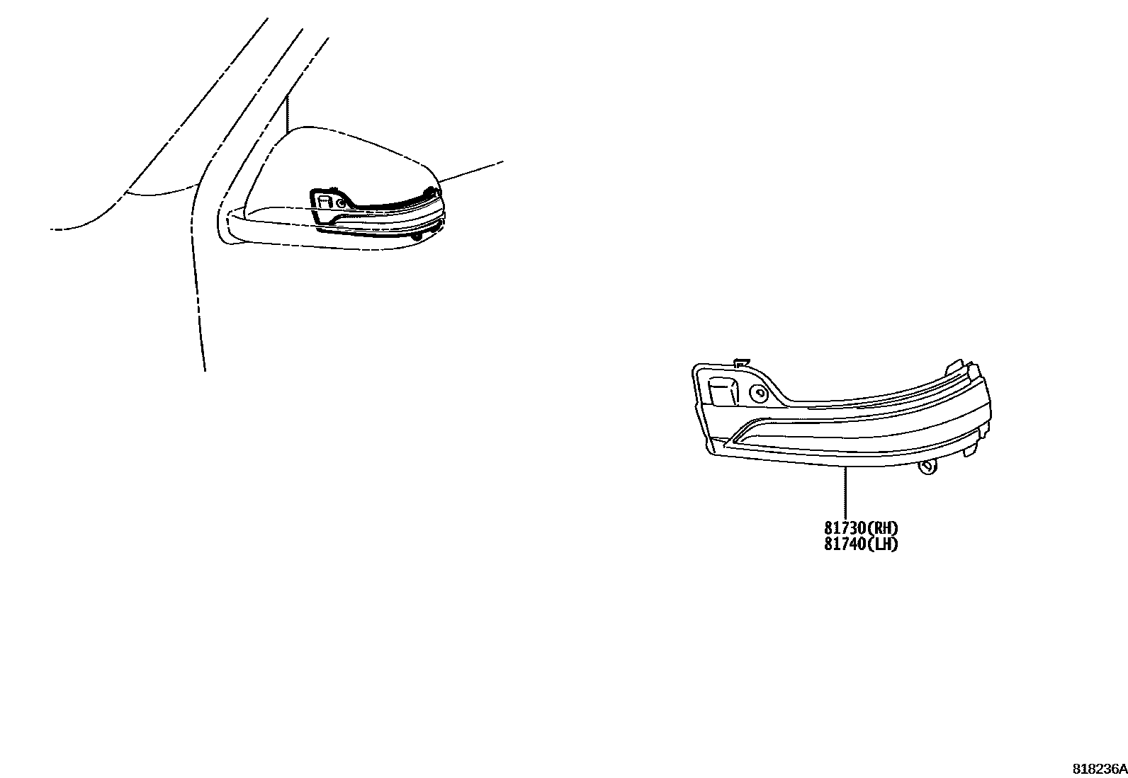 Toyota HILUX Side Turn Signal & Outer Mirror Lamp EPC diagram — 818236A