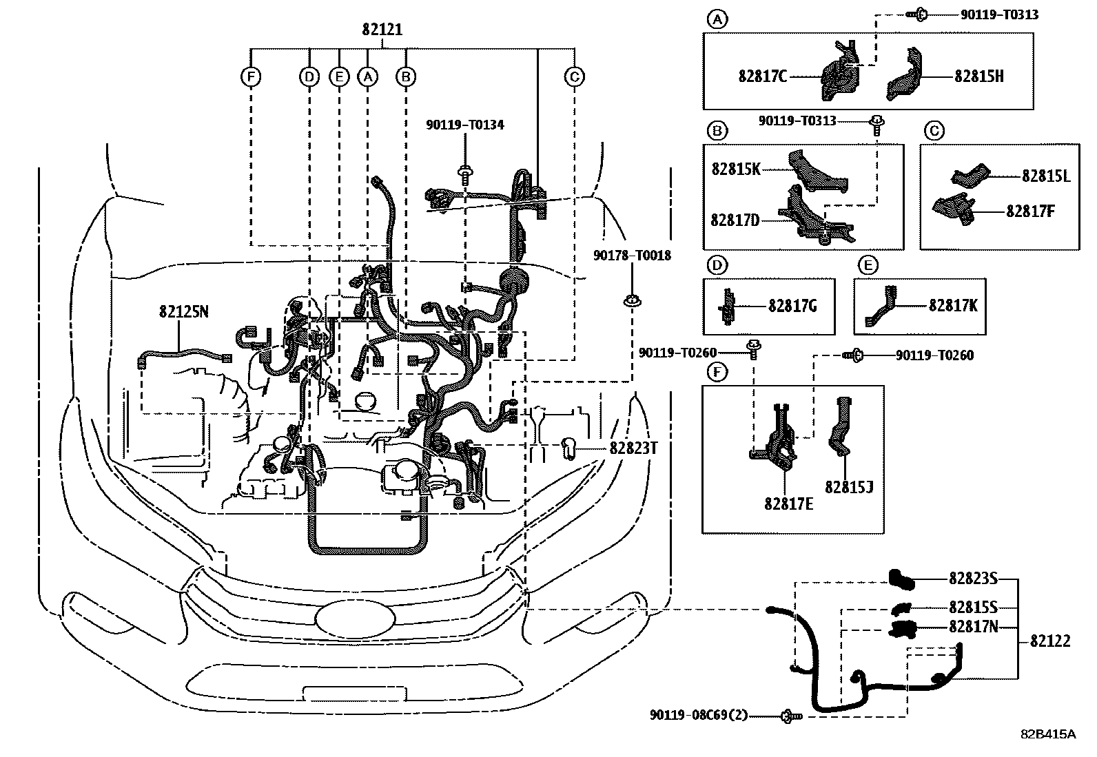 Toyota HILUX 线束和卡夹 EPC diagram — 82B415A