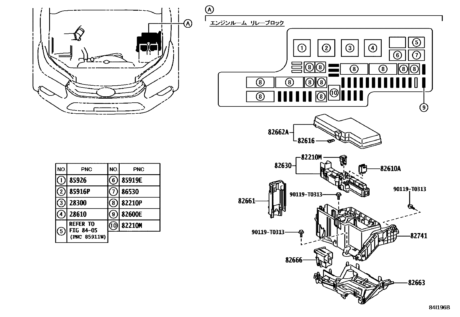Toyota HILUX 开关和继电器和ECU EPC diagram — 84I196B