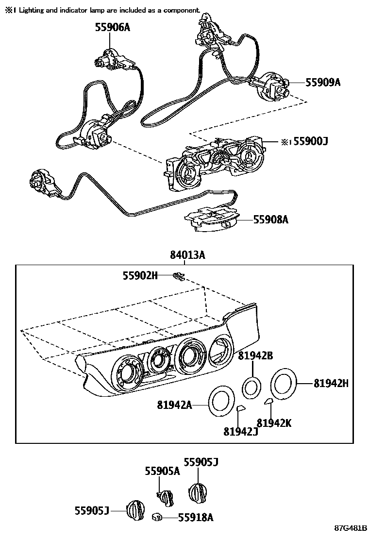 Toyota HILUX 暖风和空调系统 - 控制器和风管 EPC diagram — 87G481B