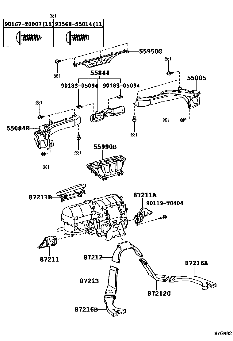 Toyota HILUX 暖风和空调系统 - 控制器和风管 EPC diagram — 87G482