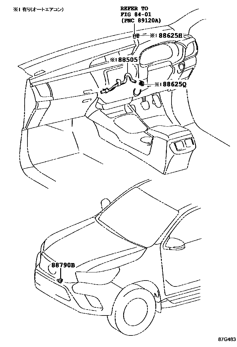 Toyota HILUX 暖风和空调系统 - 控制器和风管 EPC diagram — 87G483