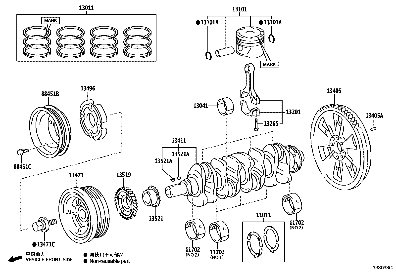 Toyota HILUX Crankshaft & Piston EPC diagram — 133038C