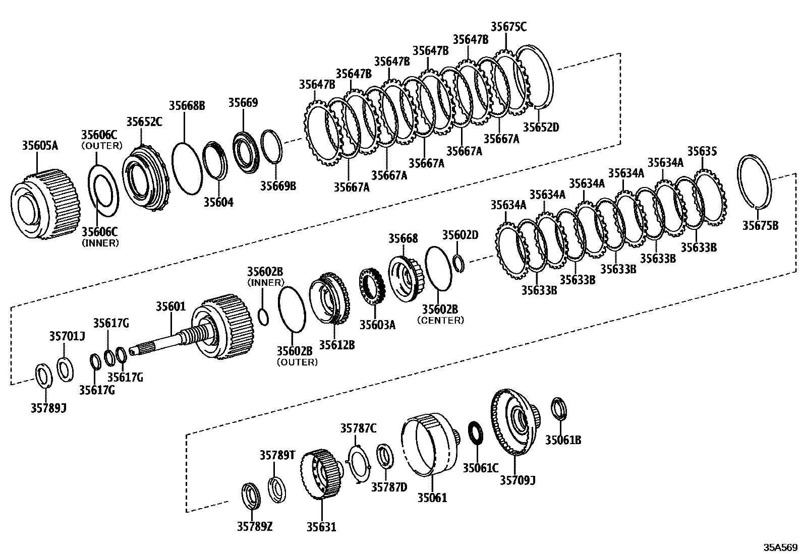 Toyota HILUX 制动带和多片式离合器(ATM) EPC diagram — 35A569