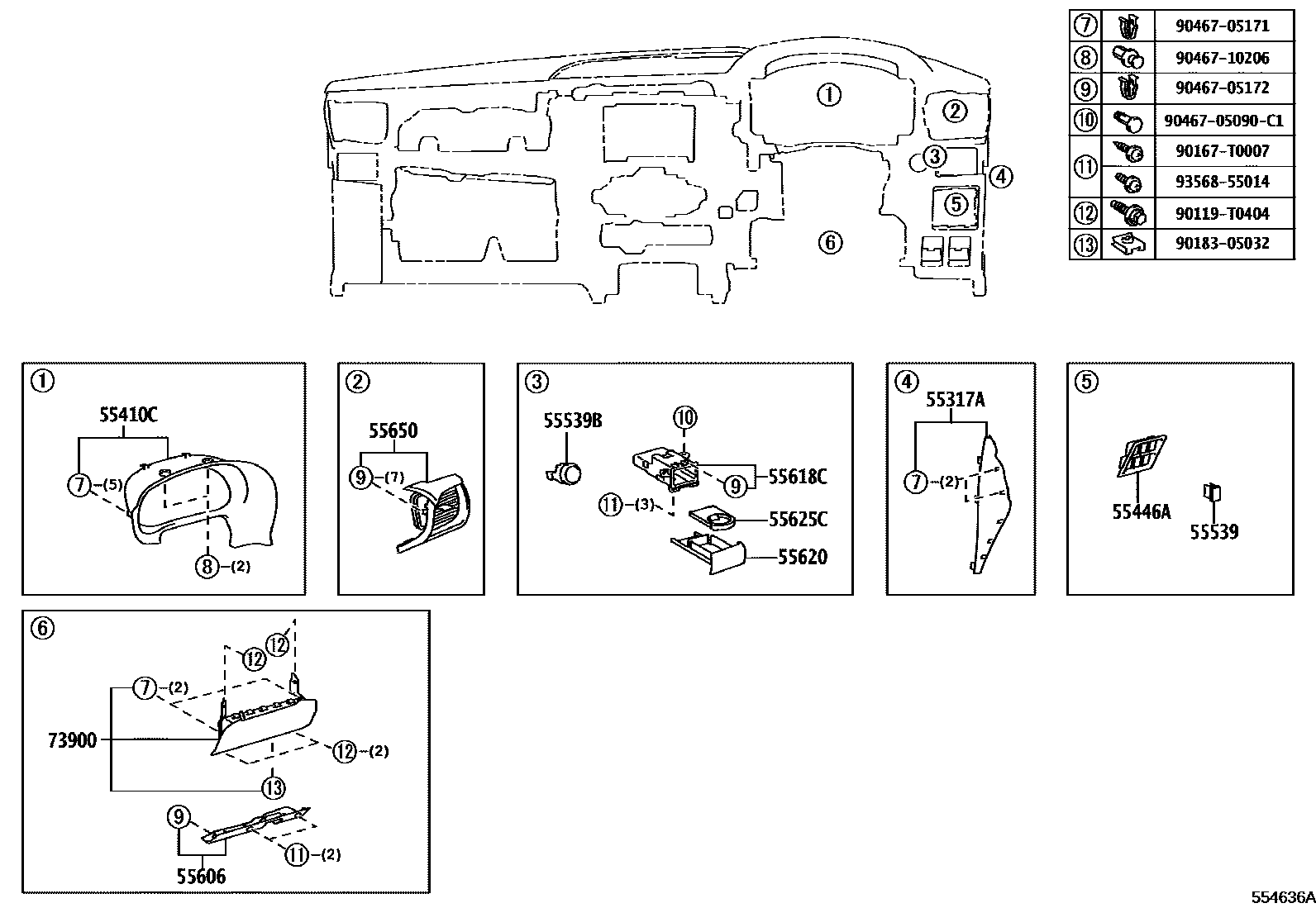 Toyota HILUX 仪表板和手套箱 EPC diagram — 554636A