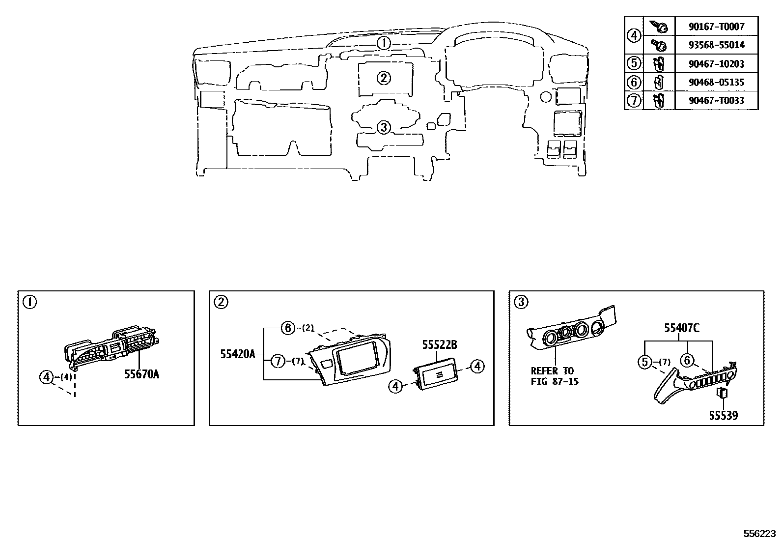 Toyota HILUX 仪表板和手套箱 EPC diagram — 556223