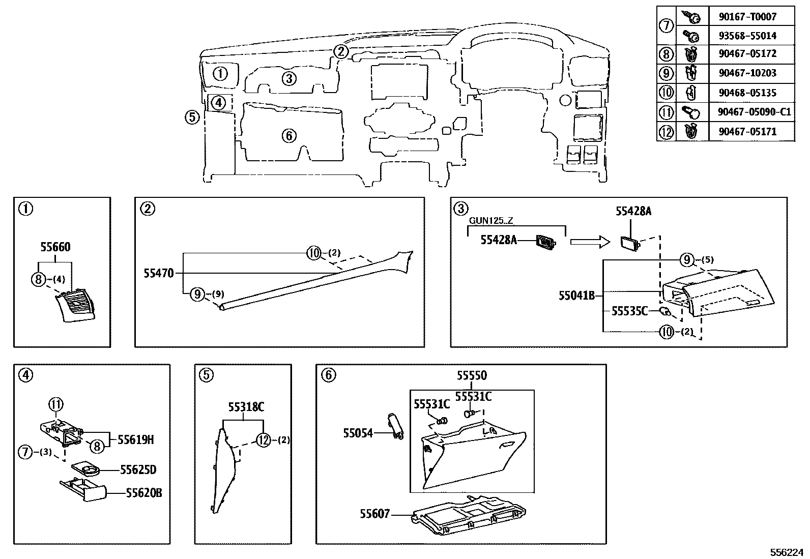 Toyota HILUX 仪表板和手套箱 EPC diagram — 556224