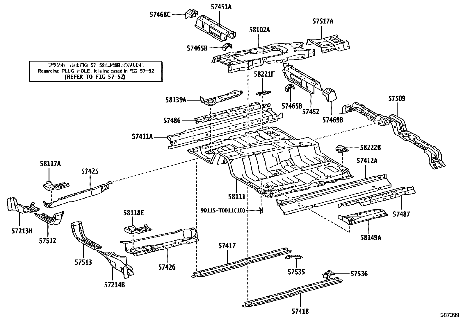 Toyota HILUX 前地板和前地板梁 EPC diagram — 587399