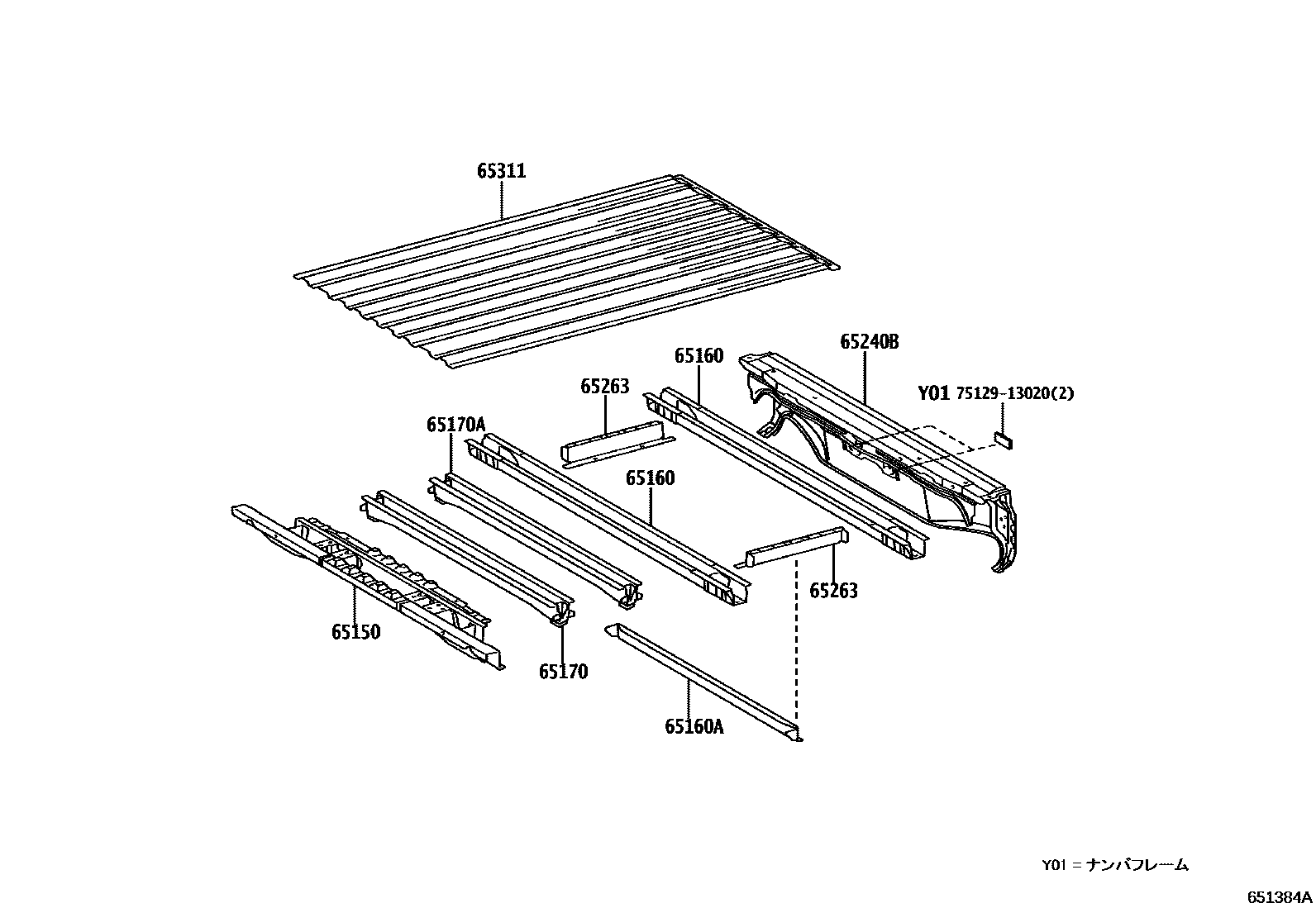 Toyota HILUX 后车身地板和翼子板 EPC diagram — 651384A