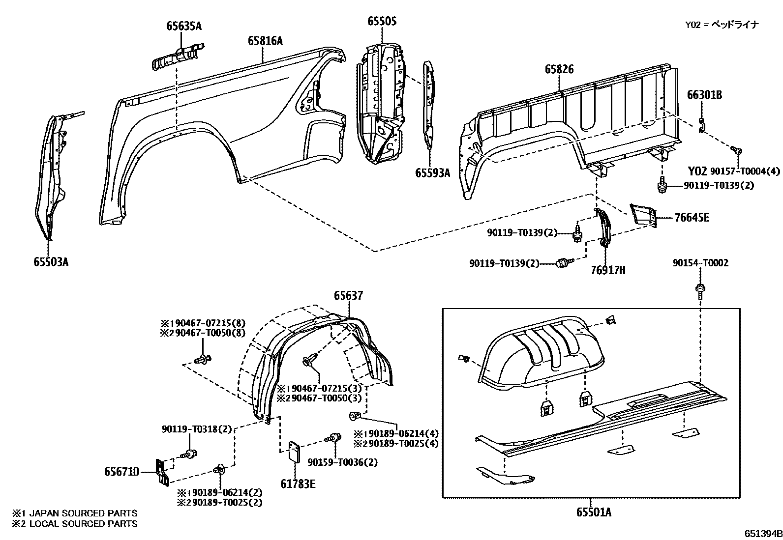 Toyota HILUX 后车身侧面板 EPC diagram — 651394B