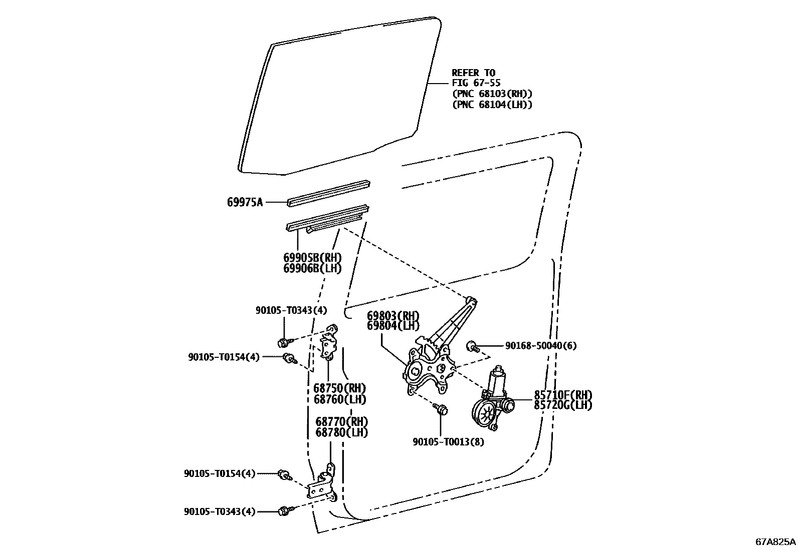 Toyota HILUX 后门车窗升降器和合页 EPC diagram — 67A825A